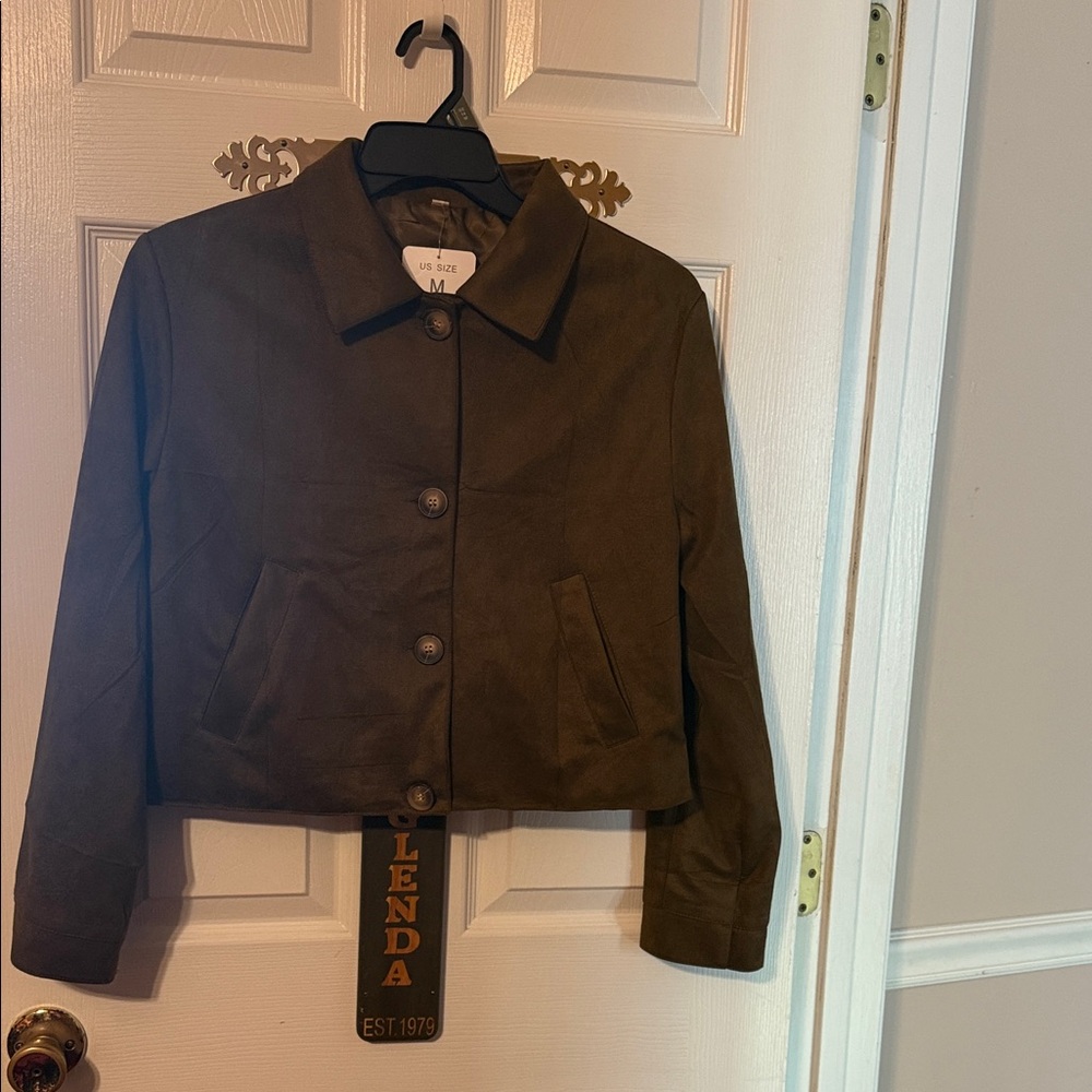 Classic Women's Dark Brown Button-Front Jacket with pockets; size: various